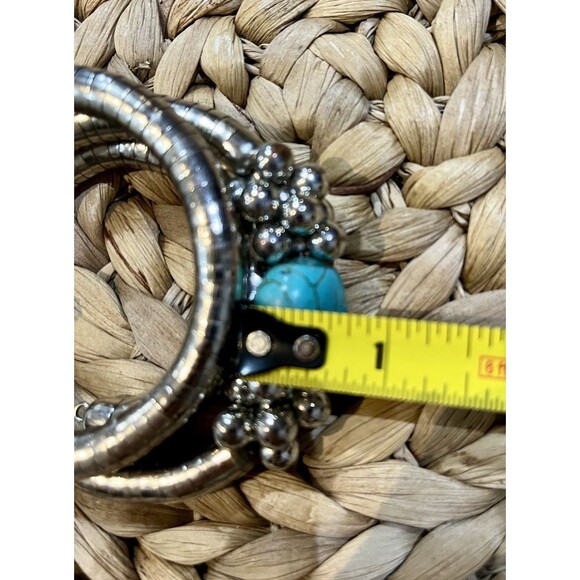 Skull Turquoise Stone Silver Tone Wire Wrapped Cuff Bracelet Whimsigoth Punk - Picture 8 of 8